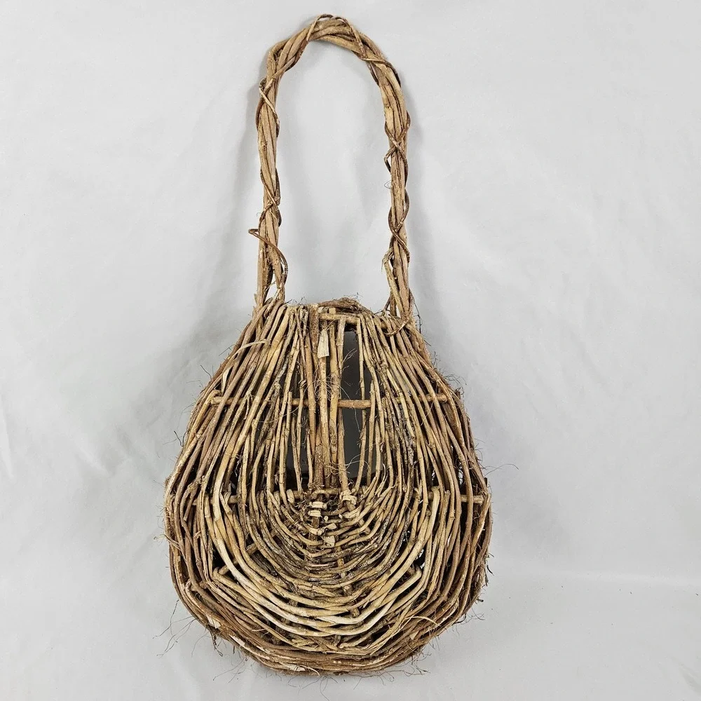 Woven Willow Twig Basket Wall Decor Pocket Vintage Boho Primitive